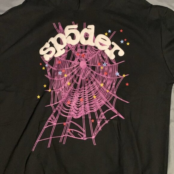 Spider Worldwide Black Sp5der Purple Web Men’s size Large Pullover Hoodie - Picture 2 of 3